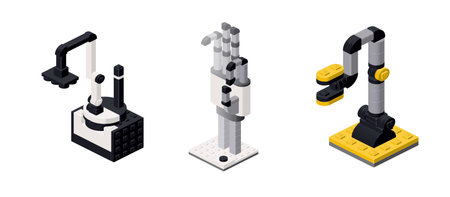Set of industrial robots in isometry. Vectorのイラスト素材