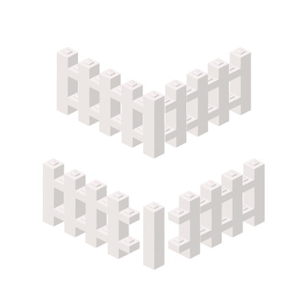 A segment of a white fence with a post in isometry. Vectorのイラスト素材