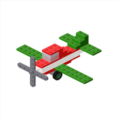 Small plane in isometric view assembled from plastic blocks. Vectorのイラスト素材