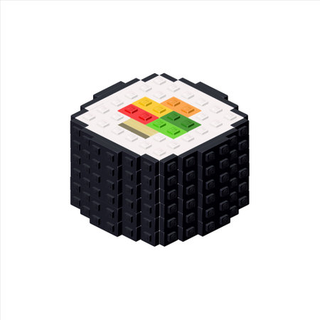 Roll in isometric view assembled from plastic blocks. Vectorのイラスト素材