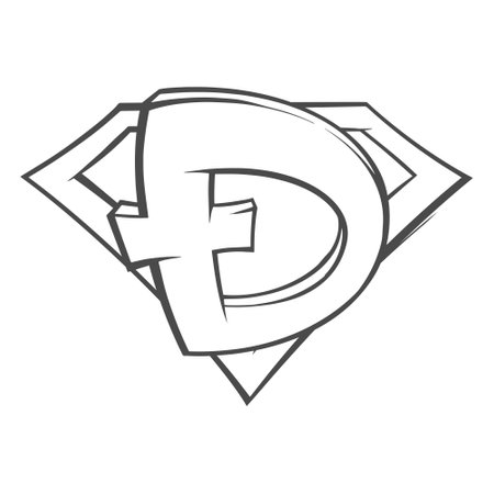 Dogecoin Chest Linear Badge For Coloring. Vectorのイラスト素材