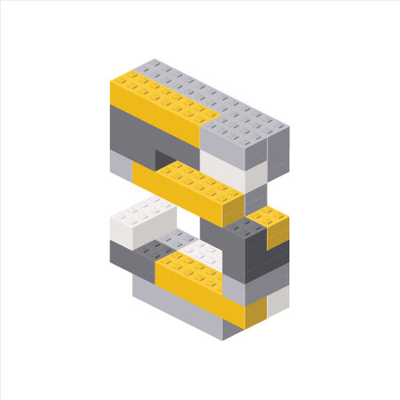 Number 5 in isometric view assembled from plastic blocks. Vector illustrationのイラスト素材