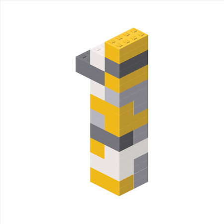 Number 1 in isometric view assembled from plastic blocks. Vector illustrationのイラスト素材