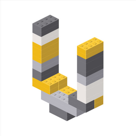 Letter U in isometric view assembled from plastic blocks. Vector illustrationのイラスト素材