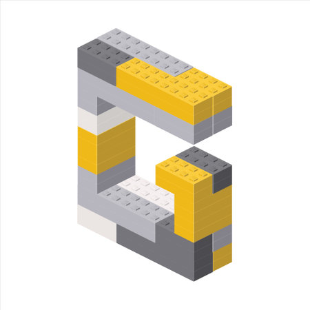 Letter G in isometric view assembled from plastic blocks. Vector illustrationのイラスト素材