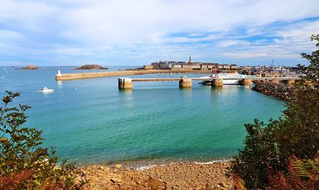 The bay and the entrance to the port of Saint-Malo in Brittany.の写真素材