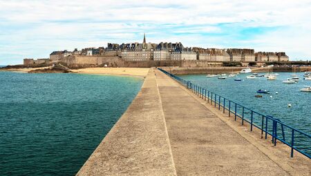 St. Malo and its jetty, Brittany, France.の写真素材