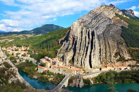 Wide panorama of Sisteron in Provenceの写真素材