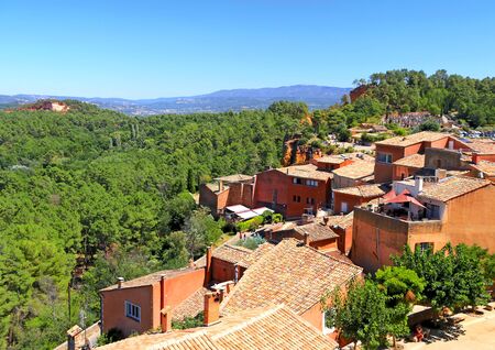 Village of Roussillon in Provence seen from above, France, Europe.の写真素材