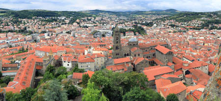 Aerial view of the city of Puy-en-Velay around its cathedral.の写真素材