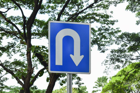 U-Turn Right Traffic Road Sign in Indonesia.