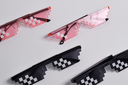 Thug life glasses black and pink color isolated on white background. Pixel art glasses