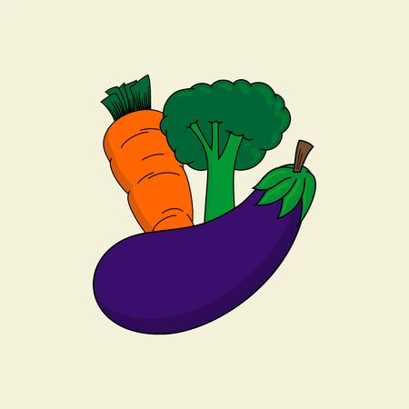 Vegetables (Carrot, Broccoli, Eggplant) vector designのイラスト素材