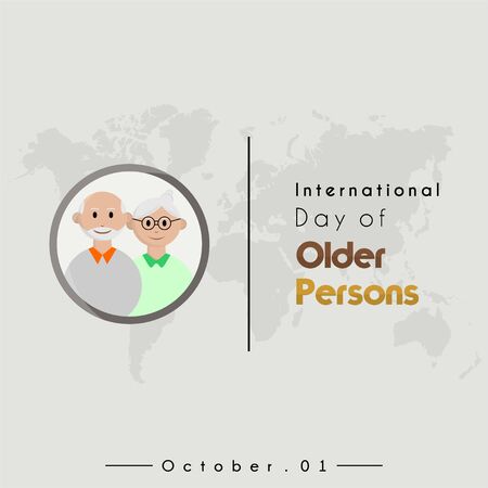 International day of older persons, grandpa and grandma cartoon with world mapのイラスト素材