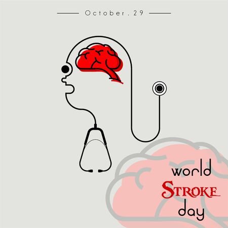 World Stroke Day With face down Stethoscope Human Head and Brain vectorのイラスト素材