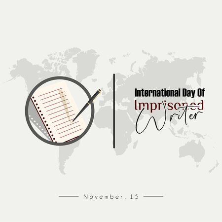 International Day Of Imprisoned Writer Design Icon Cartoon Vector with a pen that writes on note book paperのイラスト素材