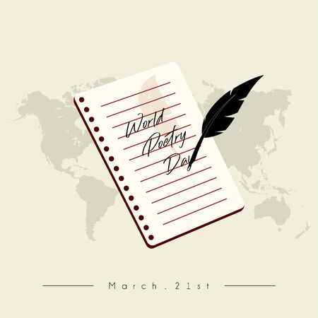 World Poetry Day on March 21st with Goose feather pen writing "World Poetry Day" text on paperのイラスト素材