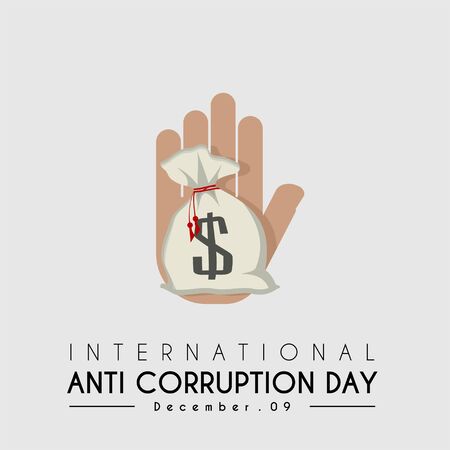 International Anti Corruption Day with Stop Hand and Money bag vector cartoonの写真素材