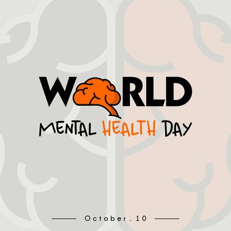 World Mental Health Day Typography logo with Brain Concept design and brain backgroundの写真素材