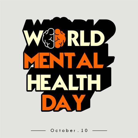 World Mental Health Day Typography text with Brain Concept designの写真素材