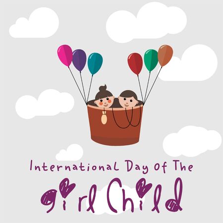 International Day of the Girl Child with twice of Girl Child cartoon when flying with a blimpの写真素材
