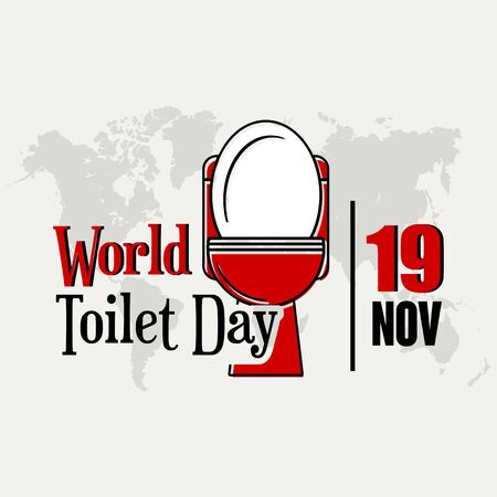 World Toilet Day, Typography Toilet day Logo, flat Open Toilet Bowl icon cartoon vector with world mapのイラスト素材