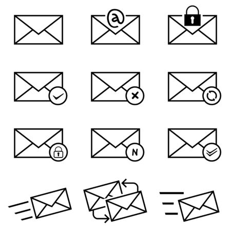 Email Letter Vector Icons Set, Envelope Cover Communication, Mailing Simple Iconのイラスト素材