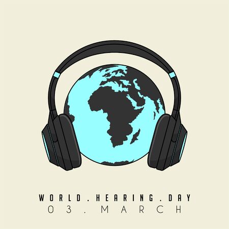 World Hearing Day Design with the world hearing Earphone Vector Cartoonのイラスト素材