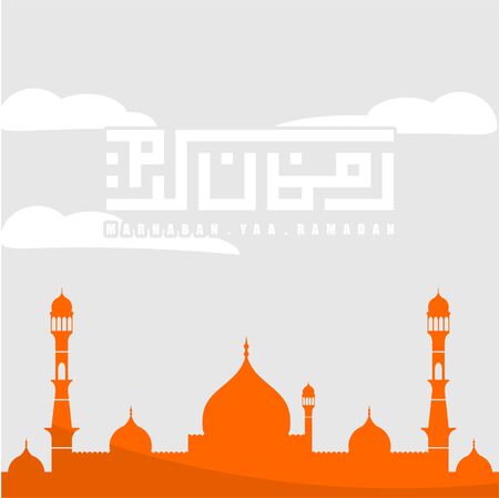 White Orange Ramadan Kareem with mosque Typography design vector Illustration for templateのイラスト素材