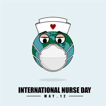 International Nurse Day. The Earth using mask and nurse hat. Vector Illustrationのイラスト素材