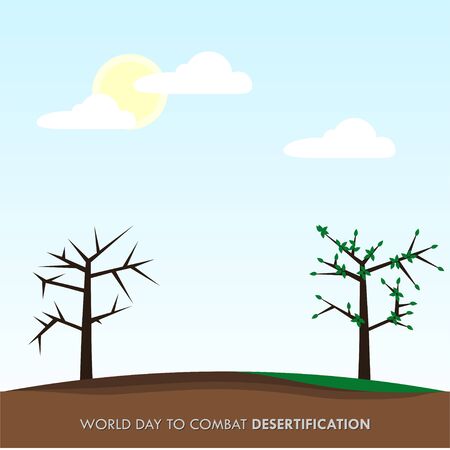 World Day to Combat Desertification. Dry land and wet land design. Dry tree and green tree. vector illustration.のイラスト素材