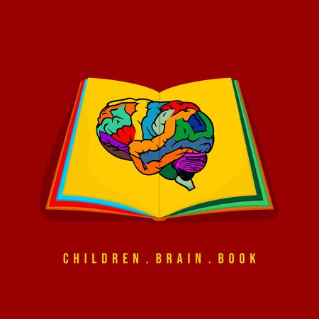 Vector Illustration of Color Brain on Colorful Children book. Perfect template for Children day, children book day, children day, etc.のイラスト素材