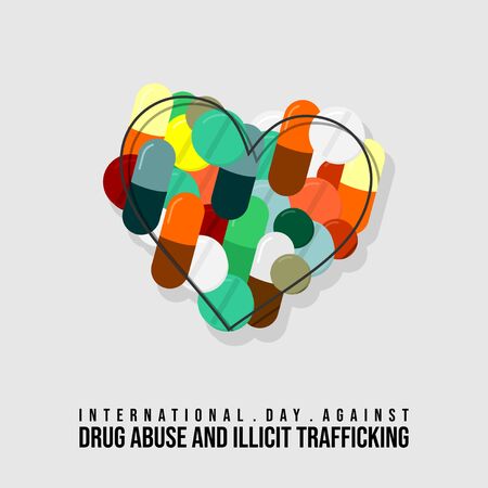 illustration for International day against drug abuse and illicit trafficking with hearth shape.のイラスト素材