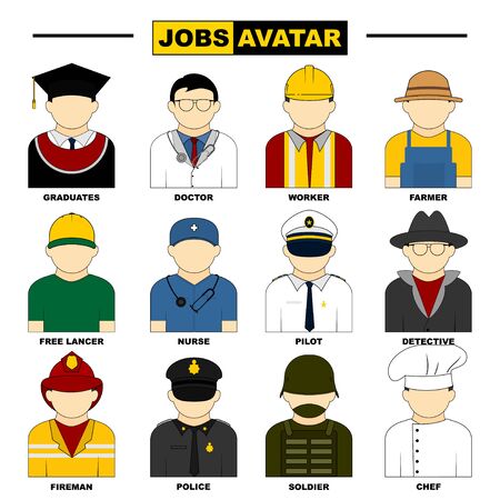 Set Object of Jobs Avatar vector Illustration. Perfect template for Avatar or Character icon design.のイラスト素材