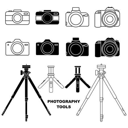 Set object of Camera and Tripod or camera holder illustration. perfect template for photography design.のイラスト素材