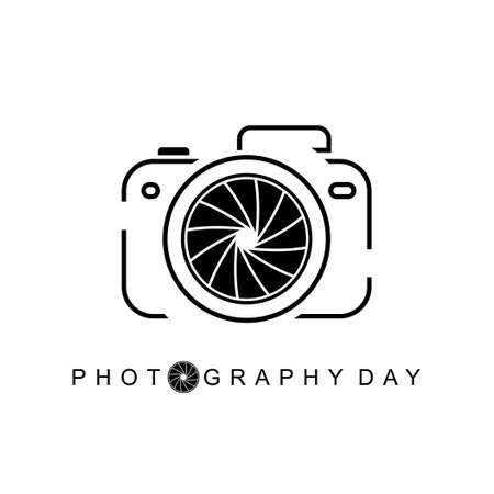 Photography Day illustration with camera outline design.のイラスト素材