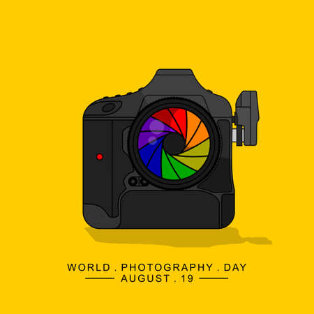 Camera with Colorful lens illustration. Good template for Photography design.のイラスト素材