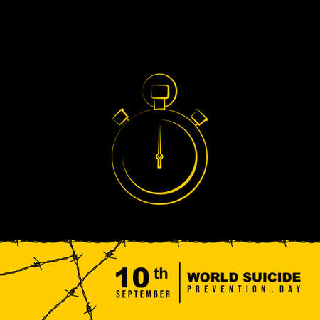 Line art of Stopwatch timer vector illustration. Perfect template for Suicide Prevention Day design.のイラスト素材