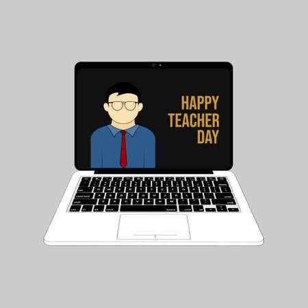 Happy Teacher Day design in laptop video teleconference design when celebrate on 5 octoberのイラスト素材