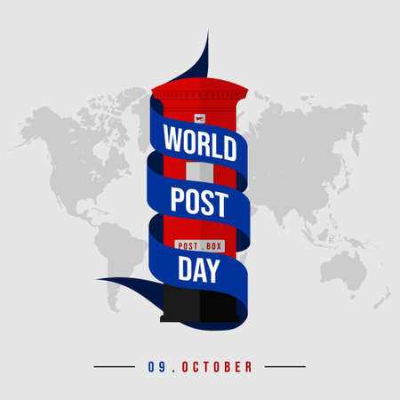 World Post Day text on Ribbon around the Post box. Good template for World Post Day design.のイラスト素材