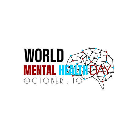 Typography design of World Mental Health Day when celebrate on October 10 with brain vector illustration. Perfect template for World Mental Health Day design.のイラスト素材