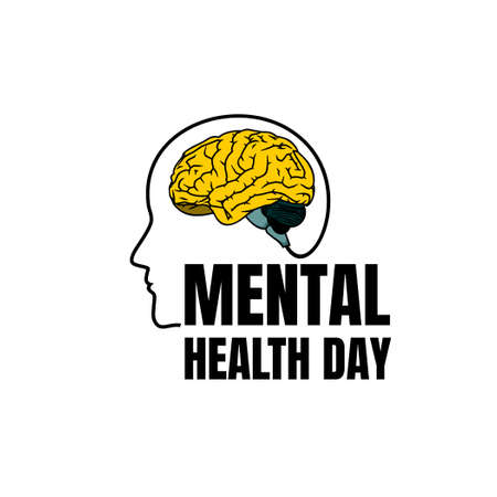 World Mental Health Day design with Brain in head vector illustration.のイラスト素材