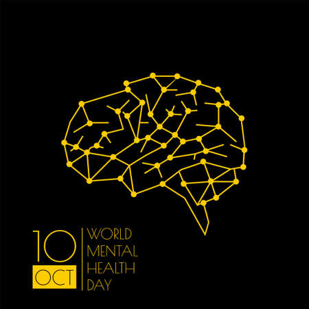 World Mental Health Day design with line art of brain vector illustration. Perfect template for...