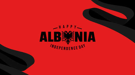 Happy Albanian Independence day with Red Flag background design. Good template for Albanian National day design.のイラスト素材