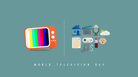 World Television Day design with icon set of Television show types.のイラスト素材