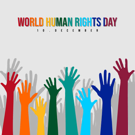 World Human rights day with colorful Hands up vector illustration. Good template for Human rights design.のイラスト素材