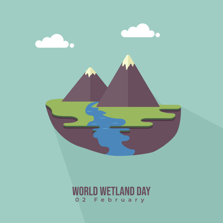 Landscape design of mountain with water flow vector illustration. good template for wetland day design.のイラスト素材