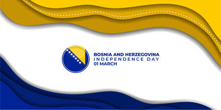 Blue, yellow and white paper cut background design. good template for Bosnia and Herzegovina independence day design.のイラスト素材
