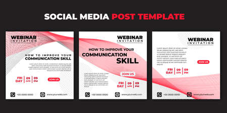 Social media post template. Set of Social media abstract design. Webinar invitation banner with red...