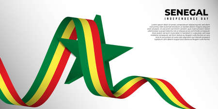 Waving Senegal flag banner with star shape design. Senegal Independence Day background. Good template for senegal national day design.のイラスト素材